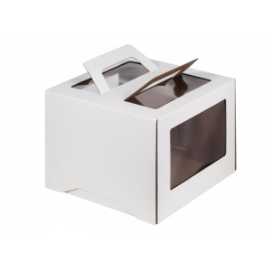 Короб картонный с прозрачным окном и ручками белый 24*24*20 см 6016