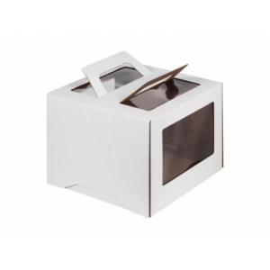 Короб картонный с прозрачным окном и ручками белый 30*30*20 см 6014