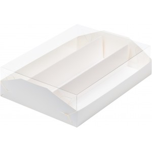 Коробка для макарон с пластик крышкой белая 210*165*55 мм 080380