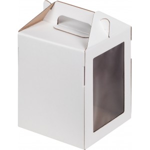 Короб картонный с прозрачным окном и ручками белый 160*160*200 мм 020806