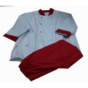 Костюм двубортный куртка белая+брюки красные ткань Тиси 1 шт 4375223