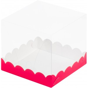 Короб под торт с прозрачным куполом красный 150*150*140 мм 022076
