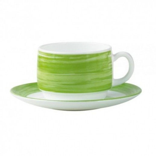 Чашка с зеленым краем Браш стеклокерамика 1 шт 190 мл Франция 3779