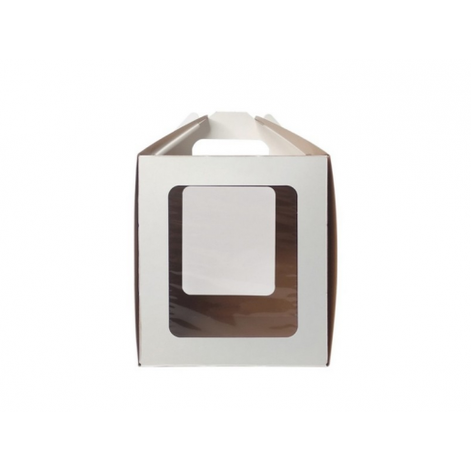 Короб картонный с прозрачным окном и ручками белый 16*16*18 см 7448