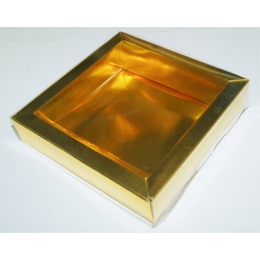 Упаковка для конфет с пластик крышкой золото 150*150*30 мм 555114