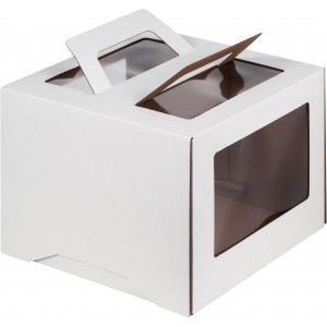 Короб картонный с прозрачным окном и ручками белый 28*28*28 см 0065