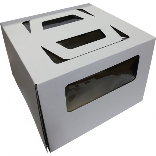 Короб картонный с прозрачным окном и ручками белый 26*26*20 см 019020