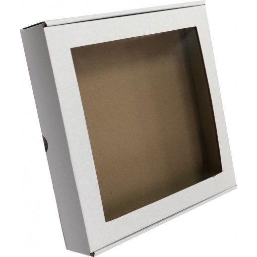 Короб картонный с прозрачным окном белый 24*24*4,5 см 3361