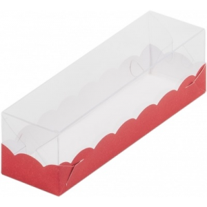 Коробка для макаронс с пластик крышкой красная 190*55*55 мм 080231