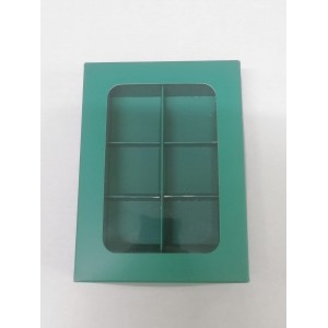 Упаковка для конфет с окном на 6 шт зеленая матовая 155*115*30 мм 051078