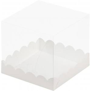 Короб под торт с прозрачным куполом белый 150*150*140 мм 022100